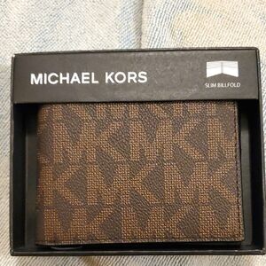 Michael Kors Men Slim Bi Fold Brown Wallet New